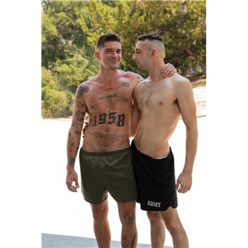 two males posed topless caressing
