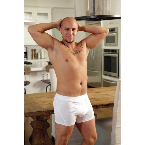 Male posed topless wearing briefs displaying chest