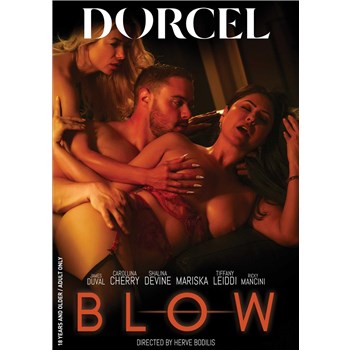 Brunette female wearing lingerie caressed by male and female dorcel