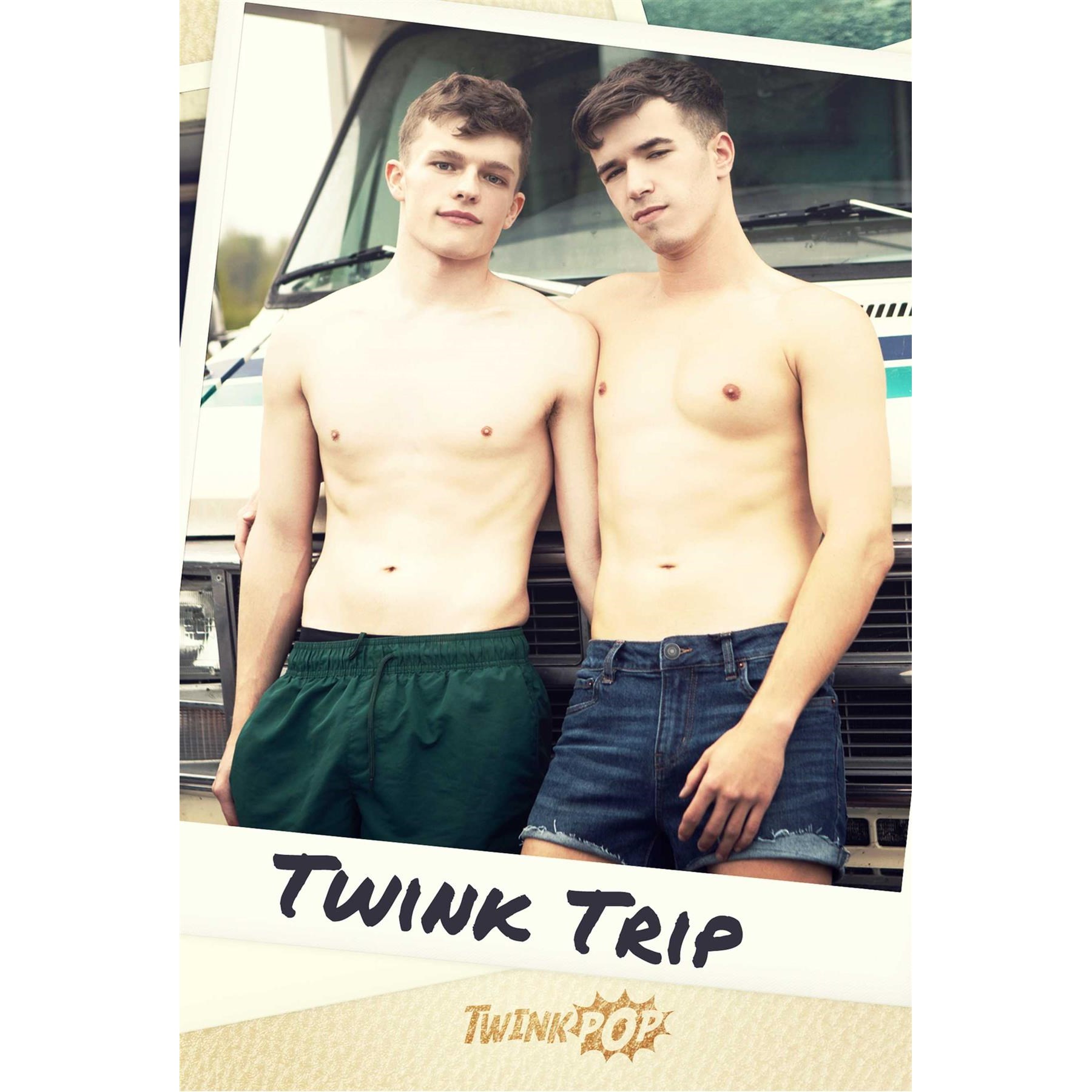 Two males posed topless twink trip