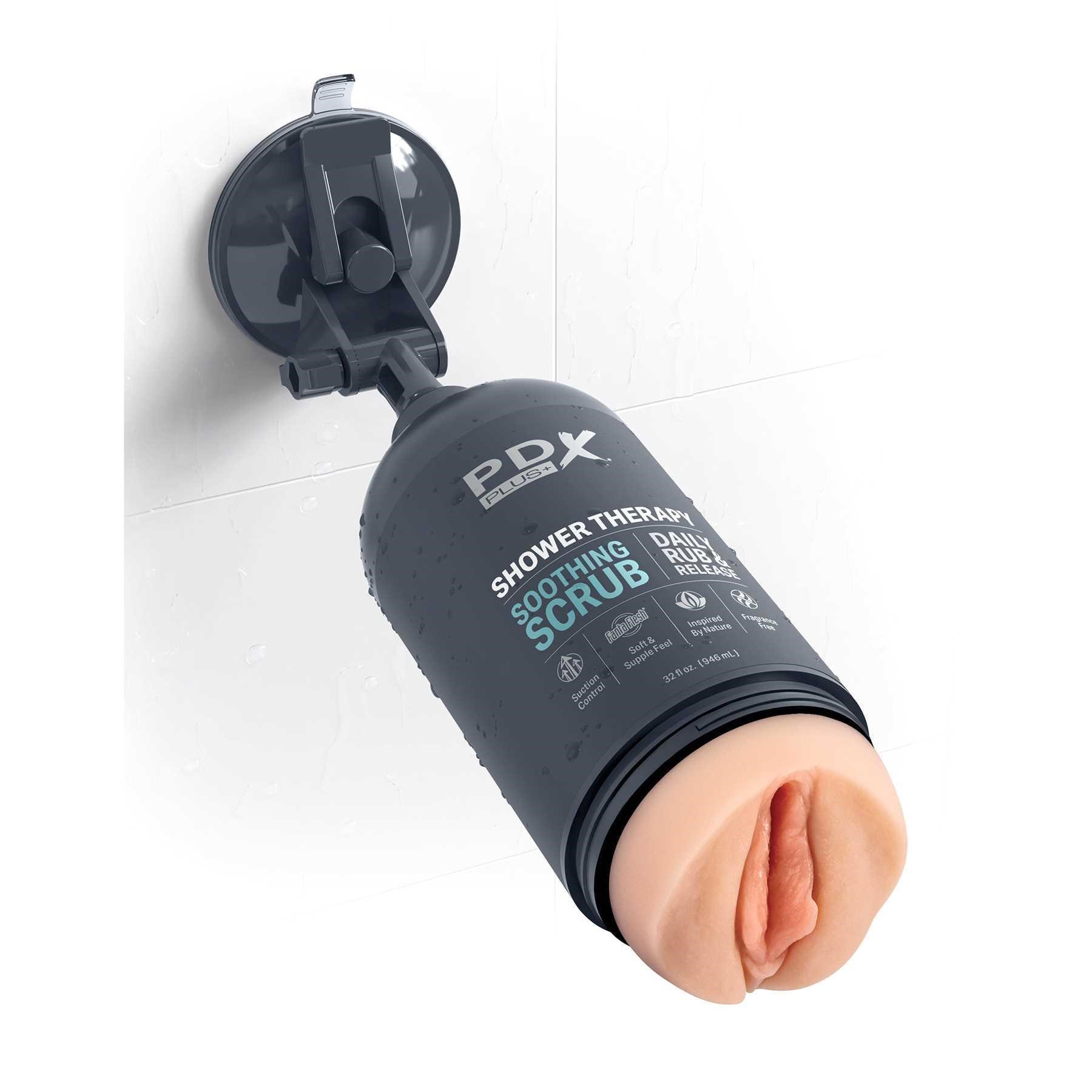PDX Plus Shower Therapy Soothing Scrub Discreet Stroker male masturbator white