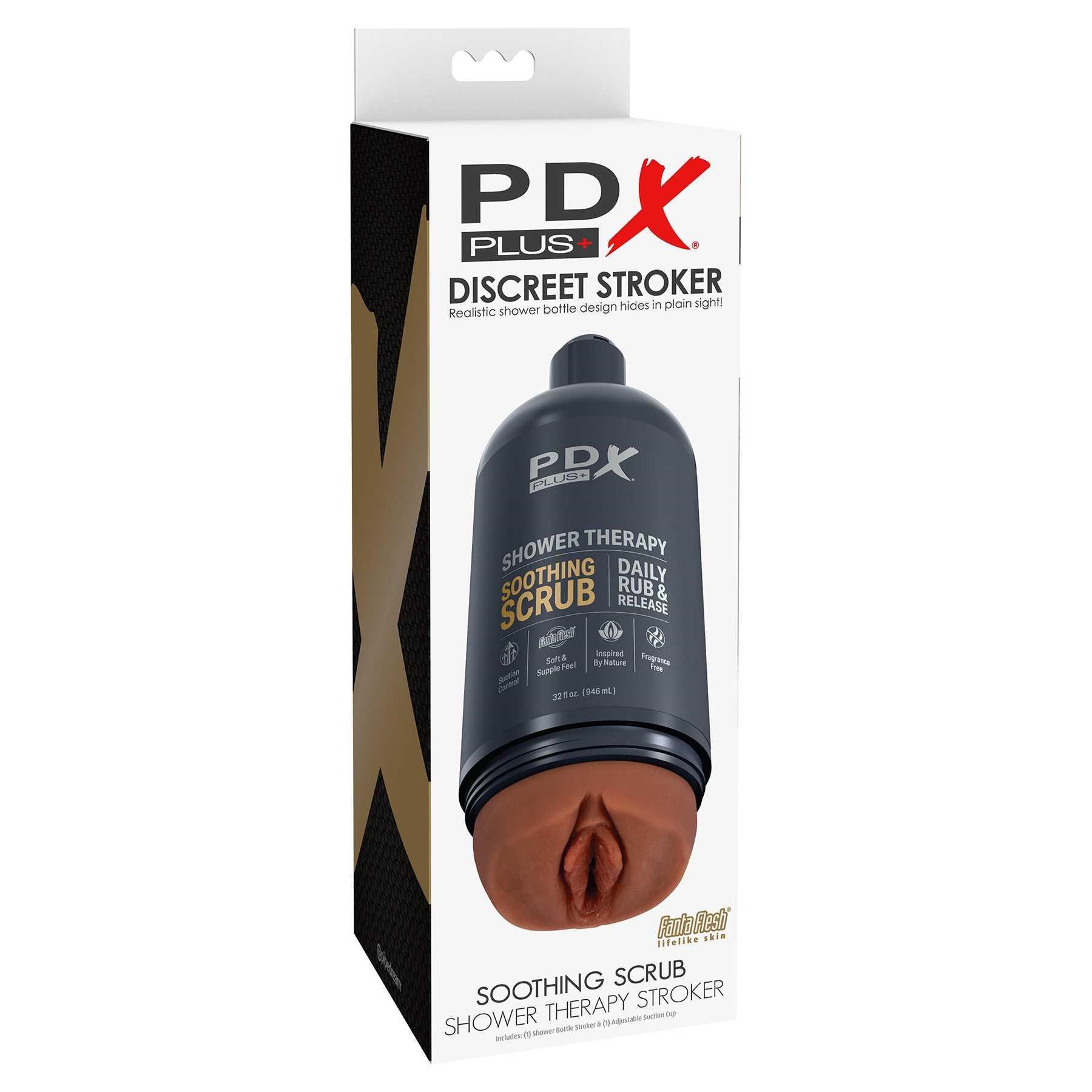 PDX Plus Shower Therapy Soothing Scrub Discreet Stroker male masturbator package
