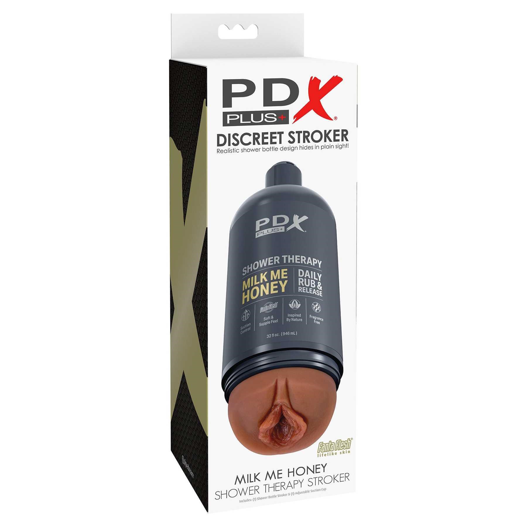 PDX Plus Shower Therapy Milk Me Honey Discreet Stroker male masturbator packaging