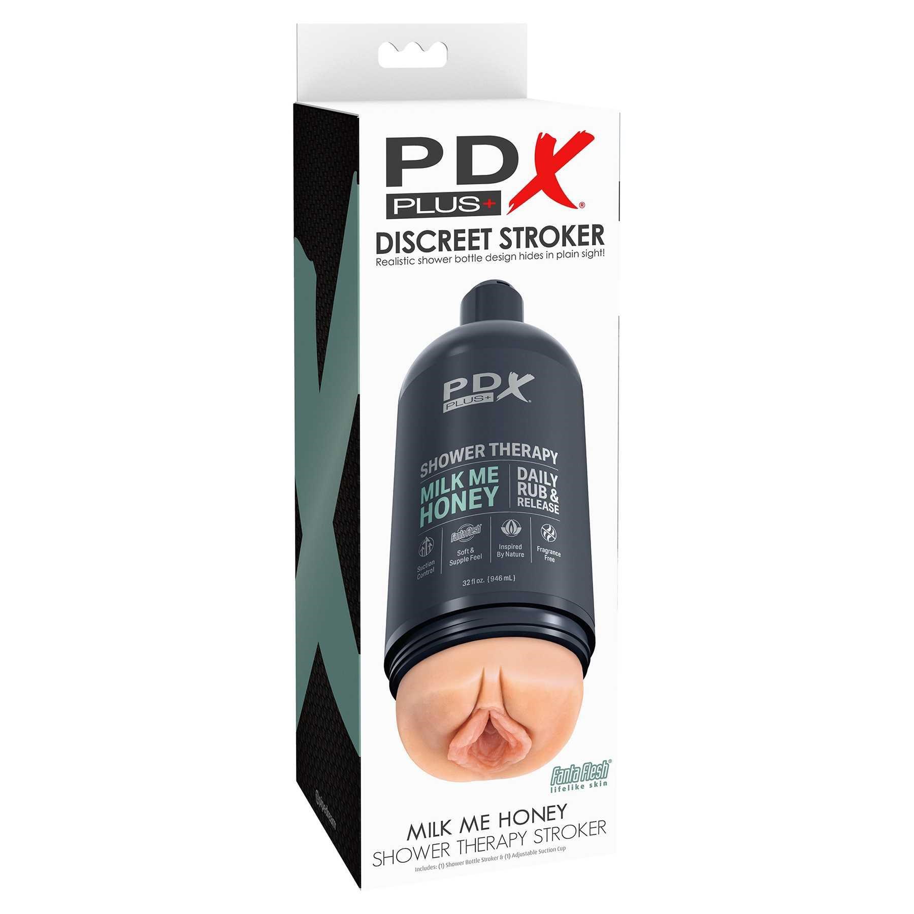PDX Plus Shower Therapy Milk Me Honey Discreet Stroker male masturbator packaging